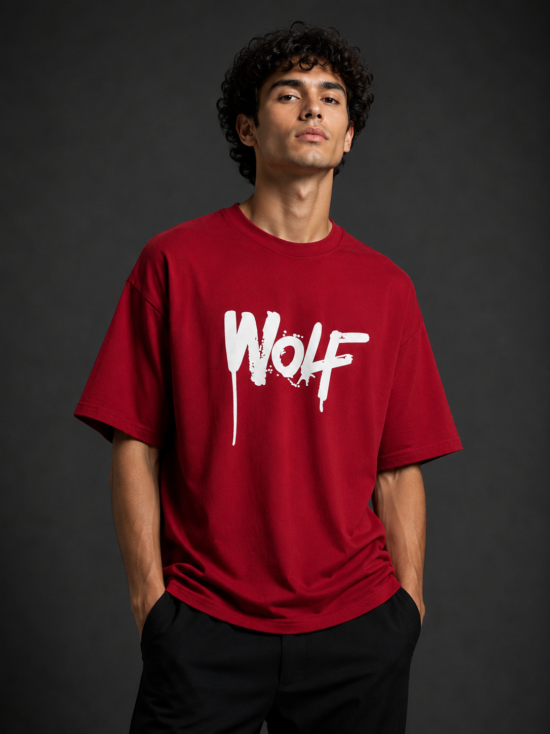 Wolf Puff Print Oversized T-Shirt